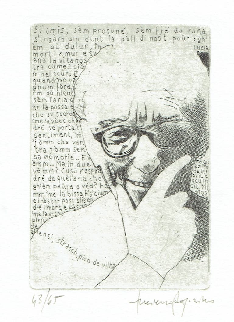 Incisione di Luciano Ragozzino per "Scultà" poesia di Franco Loi - Fuori collana luglio 2006 - mm 90 X 60.